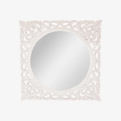 Furniture123 Large White Wall Mirror with Carved Wood Frame