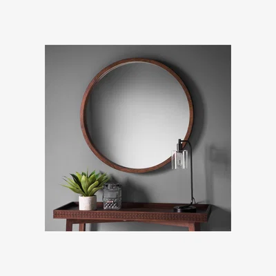 Furniture123 Boho Retreat Round Dark Wood Mirror