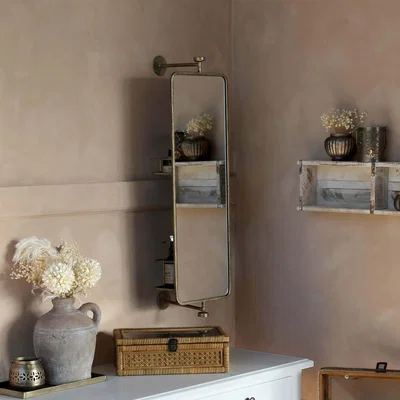 Graham & Green Antique Brass Mirror with Shelves