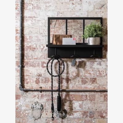 John Lewis One.World Fairfield Metal Shelf & Hooks Wall Mirror, 39.5 x 51cm, Black