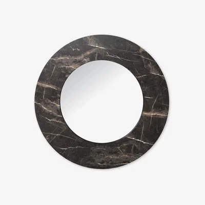 John Lewis Där Juvan Marble-Effect Round Wall Mirror, 80cm, Black