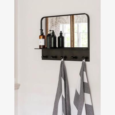 John Lewis One.World Granville Metal Shelf & Hooks Wall Mirror, 48 x 68cm, Grey