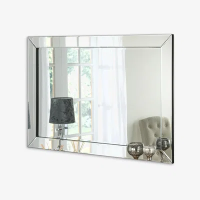 John Lewis Bevelled Mitre Glass Rectangular Frame Wall Mirror, Clear/Black