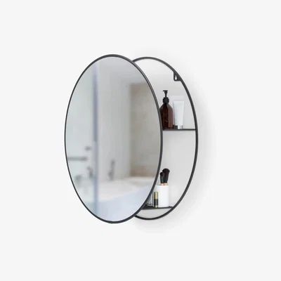 John Lewis Umbra Cirko Round Wall Mirror & Concealed Storage Unit, 51cm, Black