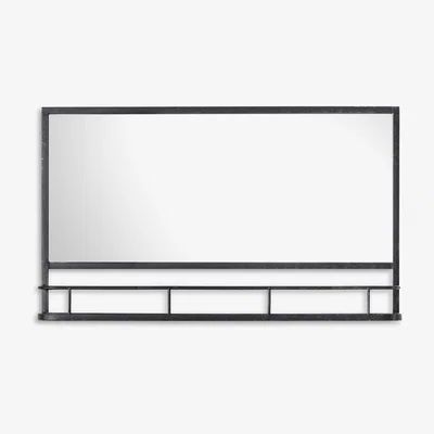John Lewis Emerson Metal Frame Shelf Wall Mirror, 63 x 106cm, Black