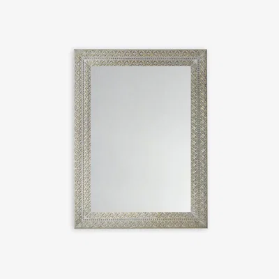 John Lewis Korba Rectangular Carved Mango Wood Frame Wall Mirror, 120 x 90cm, Grey