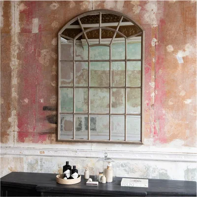 John Lewis One.World Wilton Arched Wood Window Wall Mirror, 150 x 100cm, Natural