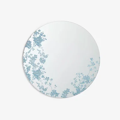 John Lewis John Lewis & Partners Floral Glass Round Wall Mirror, 80cm, Blue