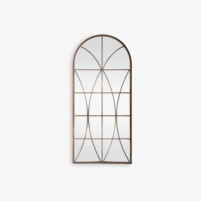 John Lewis Decorative Arch Window Metal Frame Indoor/Outdoor Wall Mirror, 139 x 64cm, Antique Gold