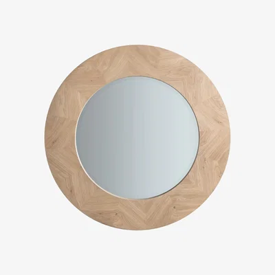 John Lewis Tapio Wood Inlay Round Mirror, 90cm, Oak