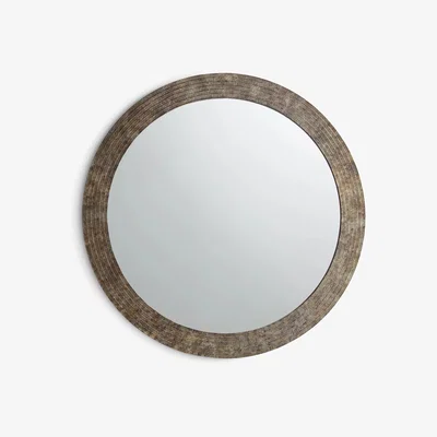 John Lewis John Lewis & Partners Primitive Textured Metal Frame Round Wall Mirror, 92.5cm, Brown