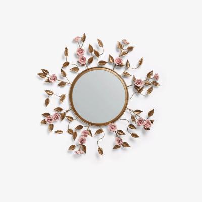 John Lewis John Lewis + Matthew Williamson Shaped Roses Round Wall Mirror, 90cm, Gold/Pink