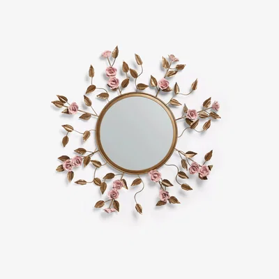 John Lewis John Lewis + Matthew Williamson Shaped Roses Round Wall Mirror, 90cm, Gold/Pink