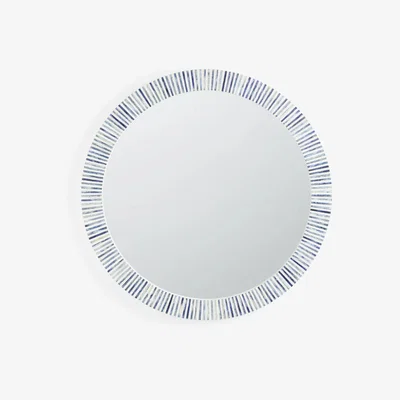 John Lewis John Lewis & Partners Bone Inlay Striped Round Mirror, 91cm, Blue