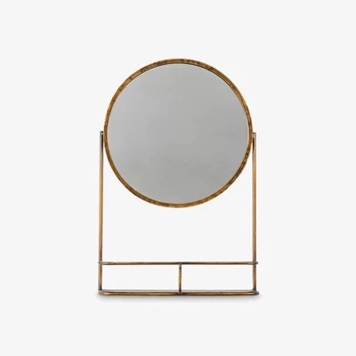 John Lewis Gallery Direct Emerson Round Metal Frame Wall Mirror & Shelf, 63 x 42cm, Bronze