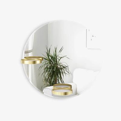 John Lewis Umbra Perch Round Wall Mirror with 2 Shelves, 61cm, Brass
