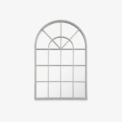 John Lewis Foras Arch Window Metal Frame Wall Mirror, 90 x 60cm, Light Grey