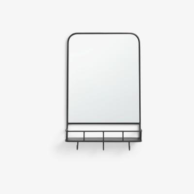 John Lewis John Lewis & Partners Ferro Metal Shelf & Hooks Hallway Wall Mirror, 84 x 53cm, Black