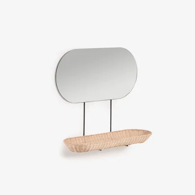 Kave Home Ebian large wall mirror with rattan shelf with natural finish 80 x 29 cm