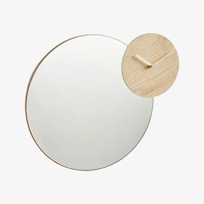Made in Design Timewatch Mirror - Clock - Ø 45 cm by Woud Natural wood