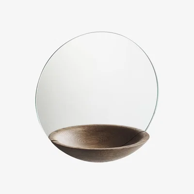 Made in Design Pocket Large Mirror - Ø 32 cm by Woud Natural wood