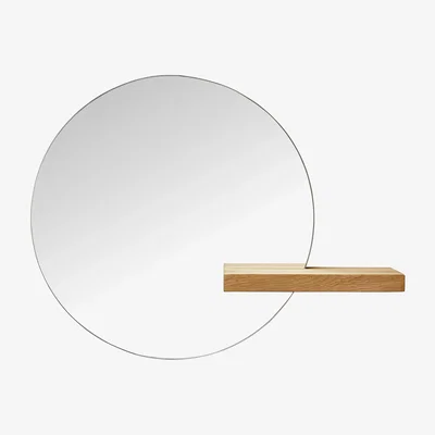 Made in Design Shift Small Wall mirror - / Ø 50 cm - Oak shelf by Bolia Natural wood