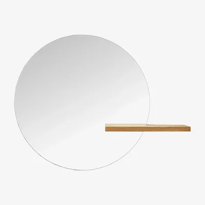 Made in Design Shift Large Wall mirror - / Ø 100 cm - Oak shelf by Bolia Natural wood
