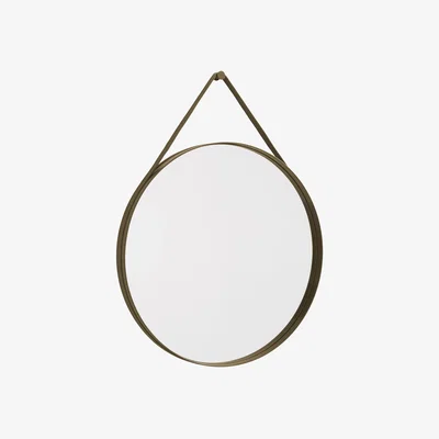 Made in Design Strap n°2 Wall mirror metal brown / Ø 70 cm - Fabric strap - Hay