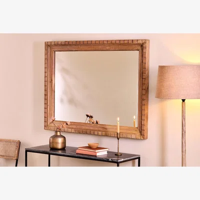 Nkuku Nkuku Nalda Reclaimed Wood Carved Mirror | Mirrors Wall Art & Clocks | Natural | Large