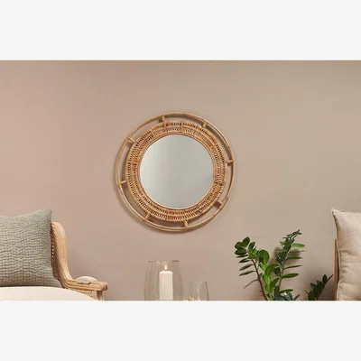 Nkuku Nkuku Pamelia Round Cane Mirror | Mirrors Wall Art & Clocks | Natural | Small
