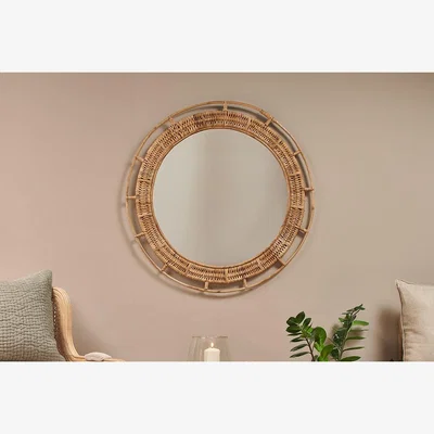 Nkuku Nkuku Pamelia Round Cane Mirror | Mirrors Wall Art & Clocks | Natural | Large