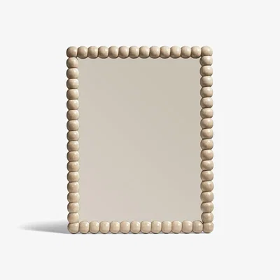 OKA OKA, Small Bobina Bobble Mirror - Flax, Mirrors, Glass/Mango Wood