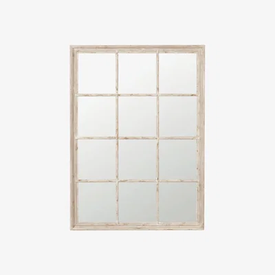 OKA OKA, Sash Window Wall Mirror - Distressed Grey, Mirrors, Glass/Wood