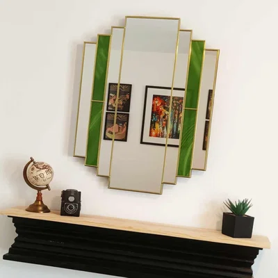 The Range The Supreme Art Deco Wall Mirror in Green - Brass / 8kg