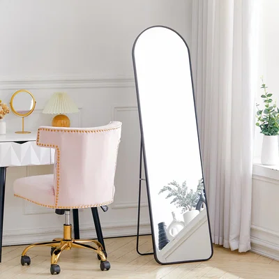 The Range 2 in 1 Modern Arched Metal Free Standing Wall Mirror - Black