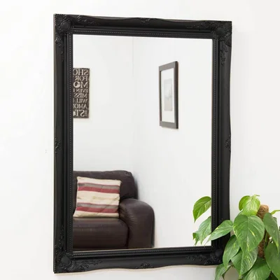 The Range MirrorOutlet Black Antique Style Wall Mirror Rectangle 106 X 76cm - Black