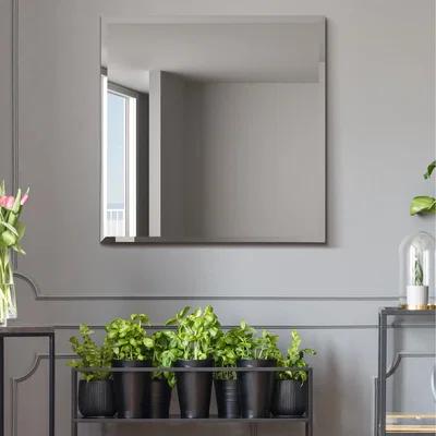 The Range Moderni All Glass Frameless Bevelled Square Wall Mirror - Black