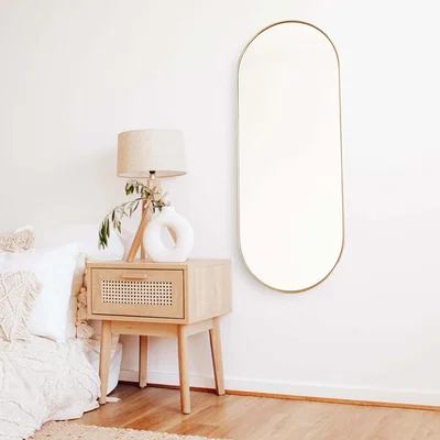 The Range Pill Shape Satin Brass Stainless Steel Framed Mirror - 1000 x 400mm - Satin Brass