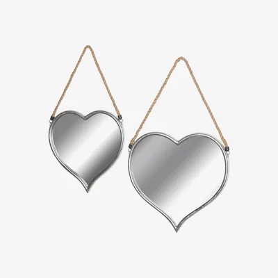 The Range Set of Two Heart Mirrors With Rope Detail Romantic Decor - Bronze