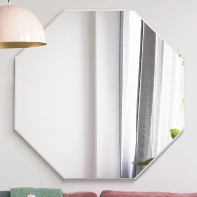 The Range Octa All Glass Modern Bevelled Octagonal Wall Mirror - Black