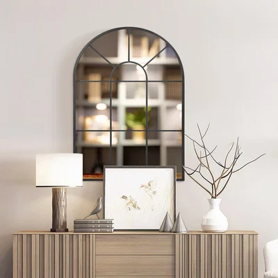 The Range Modern Arched Wall Mirror Window Mirrors for Living Room - Black