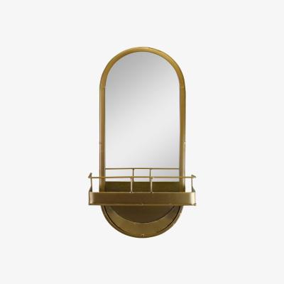The Range Arched Gold Metal Mirror with Storage Basket Shelf, 50cm - Yellow