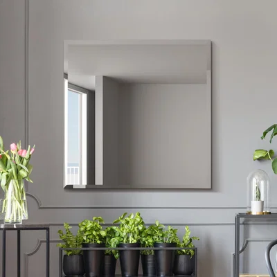 The Range Frameless All Glass Modern Bevelled Square Wall Mirror - Black