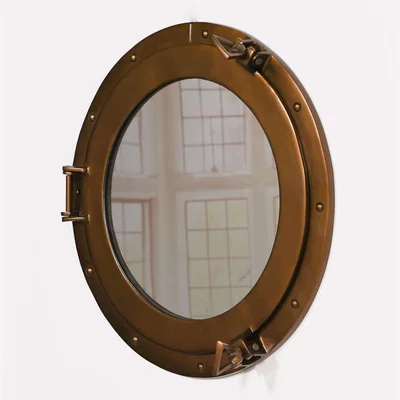 The Range Antiqued Brass Ships Accent Mirror Nautical Port Hole Style - Brass