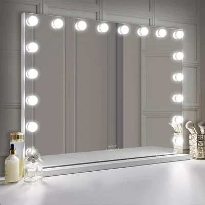 The Range Hollywood Vanity Make Up Mirror with Lights 18 LED Tabletop Wall - Metal White