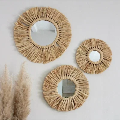 The Range Woven Dried Grass Mirror Set of 3 - Brown