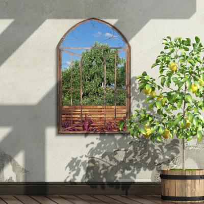 The Range MirrorOutlet Kirkby Metal Arch shaped Window Effect Garden Mirror - Bronze