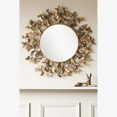 Rockett St George Antiqued Butterflies Round Wall Mirror