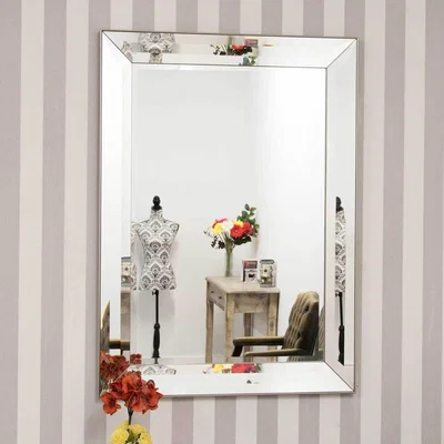 The Range Frameless Large Venetian Modena Modern Wall Mirror 109 x 78cm - Silver