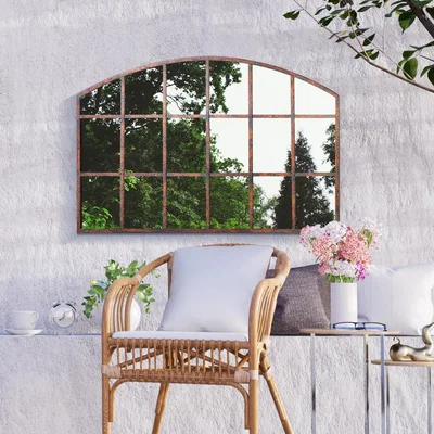 The Range MirrorOutlet Kirkby Metal Arch Decorative Window Garden Mirror - Bronze
